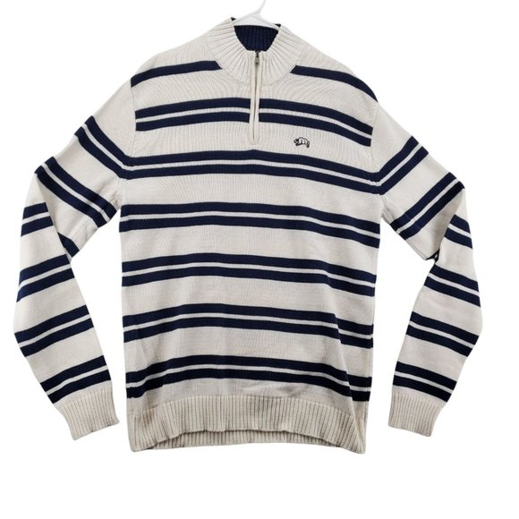 AMERICAN RAG Sweater Men's Long Sleeve Striped 1/4 Zip Pullover White Large - Picture 1 of 12